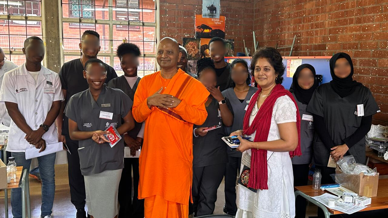 Revered Swami Swatmaramanandaji Maharaj with Dr S Singh and Clinic Staff